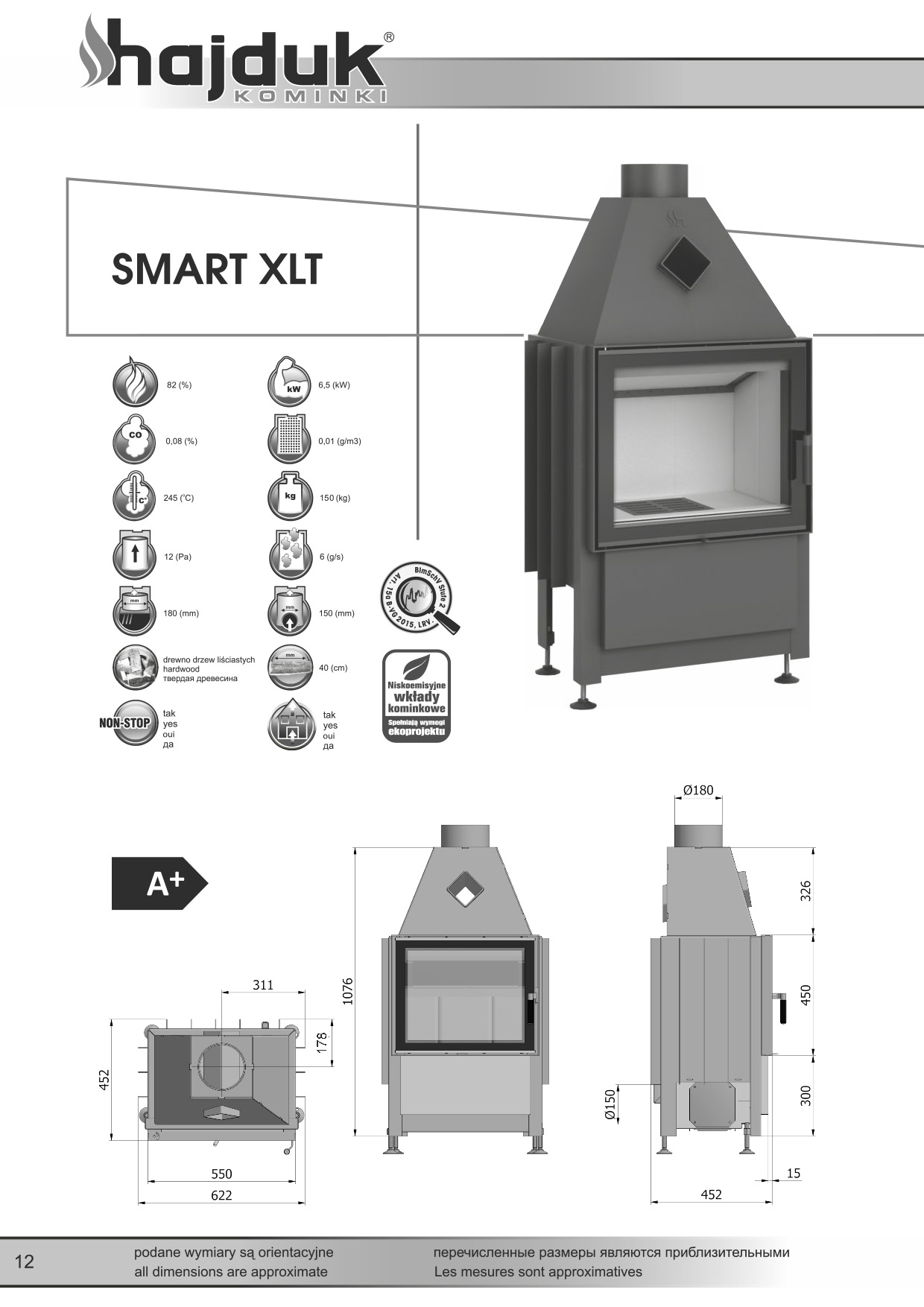 Smart%20XLT%20 %20karta%20techniczna - Wkład kominkowy Hajduk Smart XLT - drzwiczki bezramowe