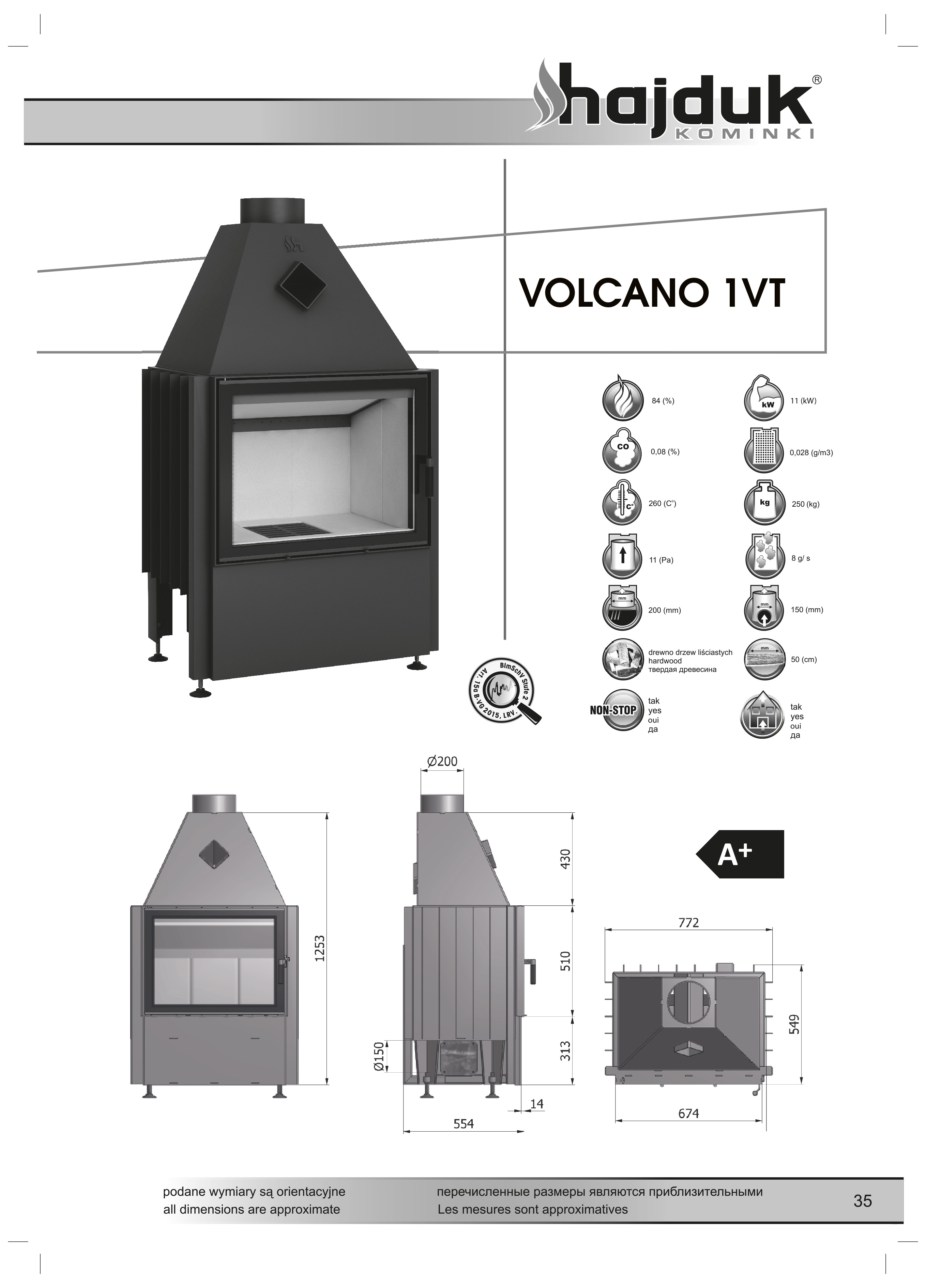 Volcano%201VT%20 %20karta%20techniczna - Wkład kominkowy Hajduk Volcano 1VT - drzwiczki bezramowe