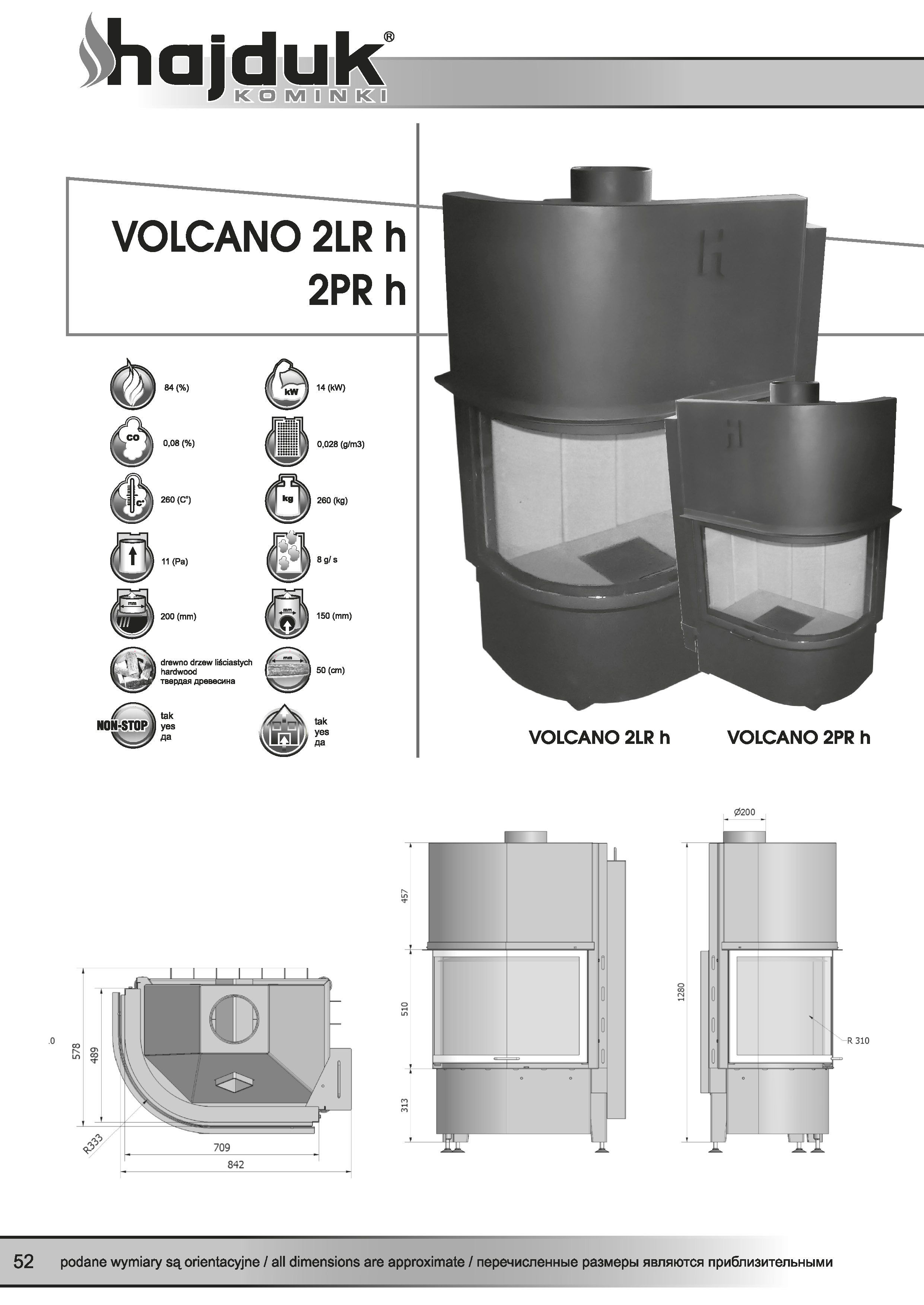 Wkład kominkowy Hajduk VOLCANO 2LRh 14 kW