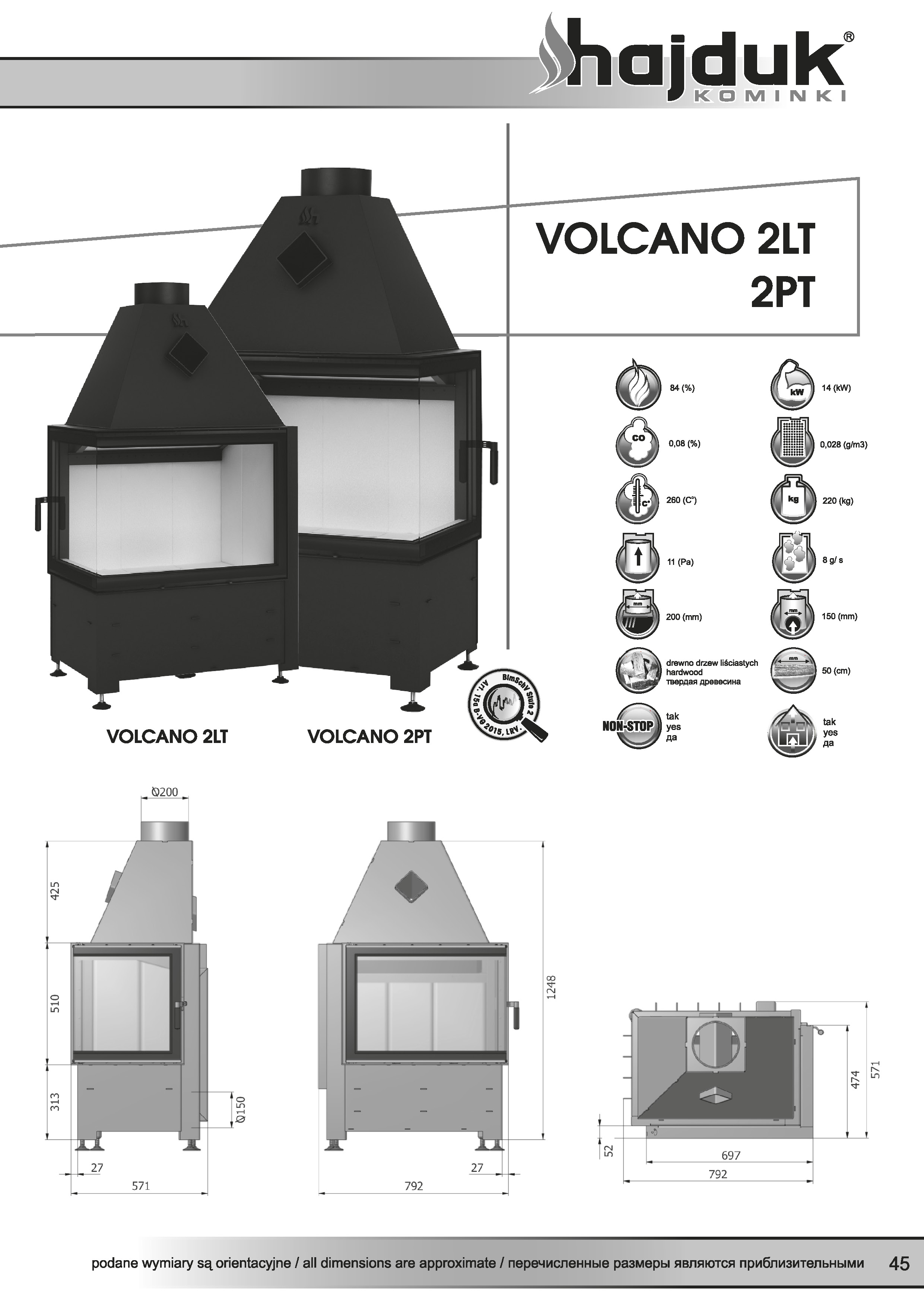Volcano%202LT%202PT%20 %20karta%20techniczna - Wkład kominkowy Hajduk Volcano 2PT  - drzwiczki bezramowe