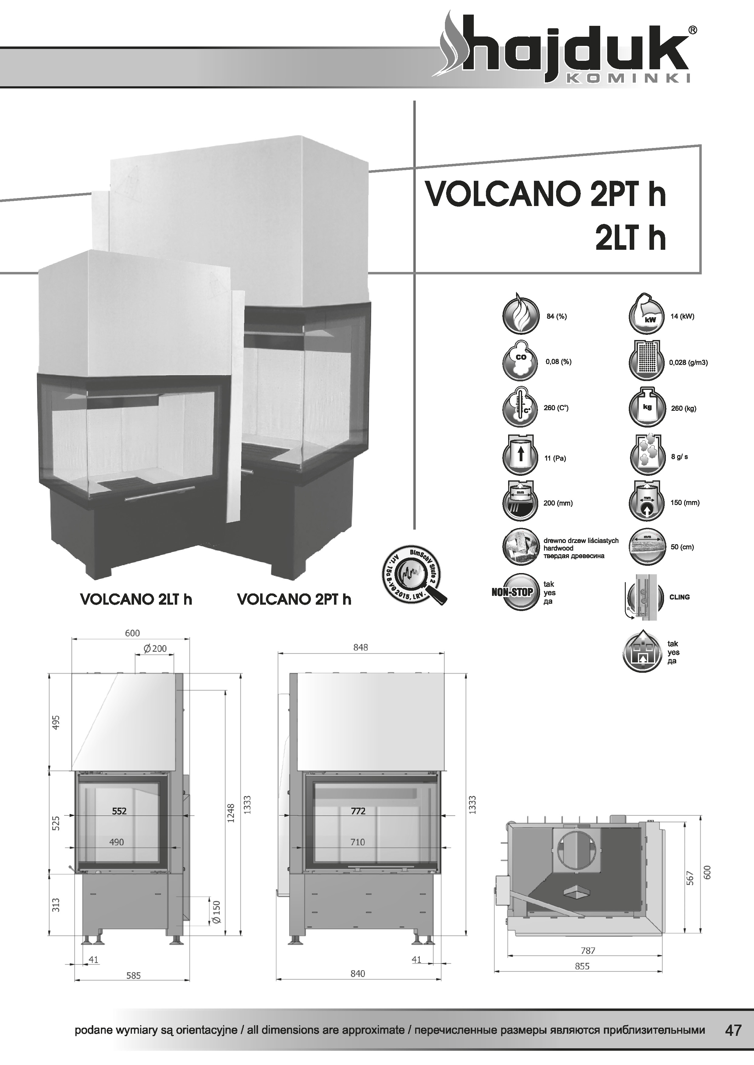 Volcano%202PTh%202LTh%20 %20karta%20techniczna - Fireplace insert Hajduk Volcano 2LTh - frameless door simultaneous windshield