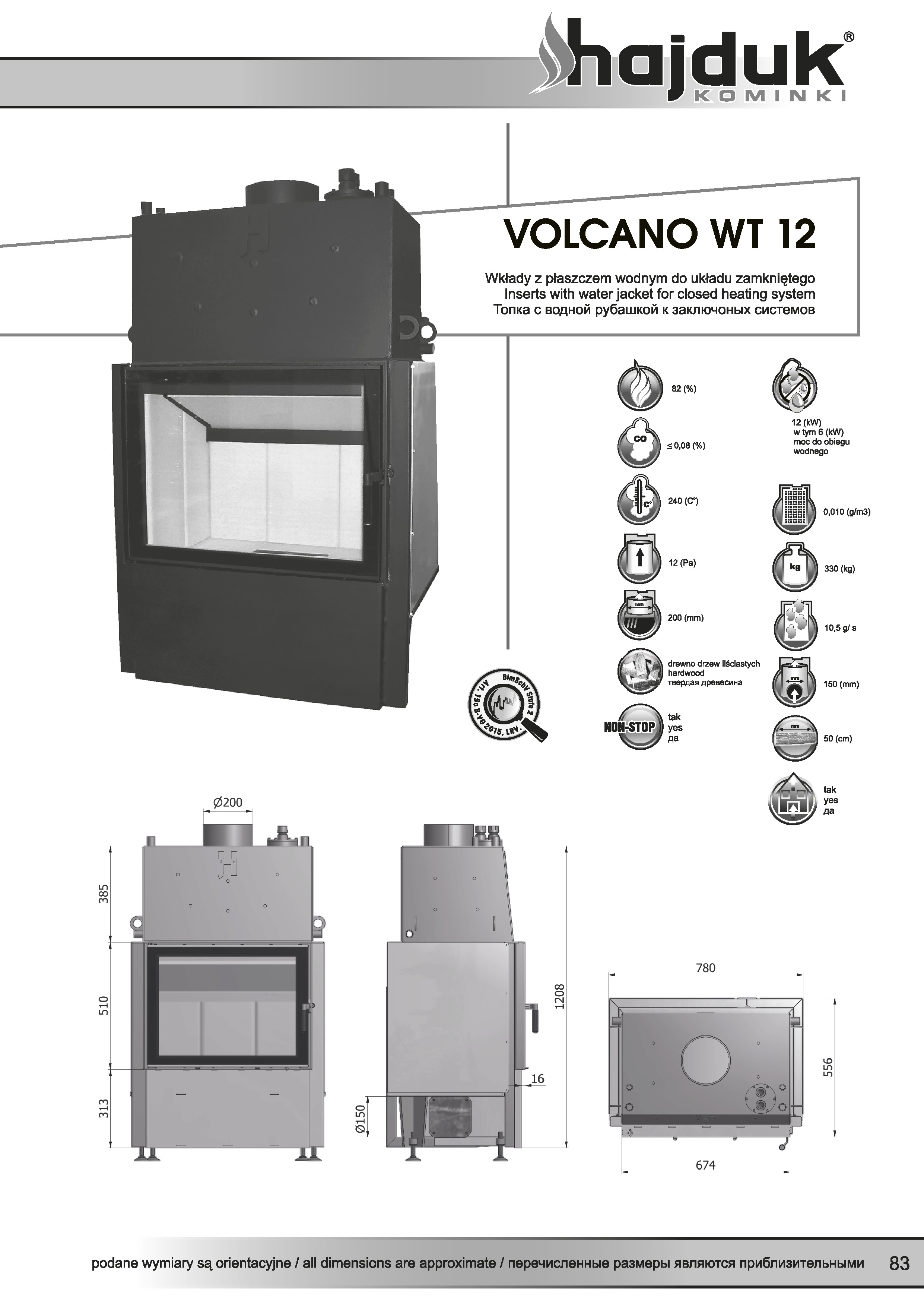 Volcano%20WT 12%20 %20karta%20techniczna - Wkład kominkowy Hajduk  Volcano WT 12